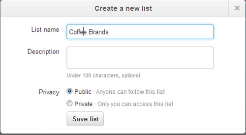 Create a list in Twitter
